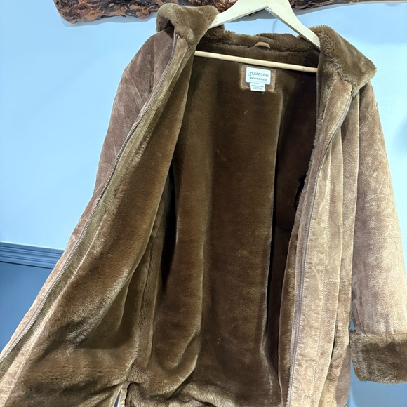 St. John's Bay Women’s Vintage Washable Suede Coat Faux Fur Lined Coat - Picture 4 of 14